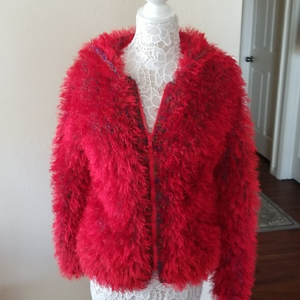Eyelash Yarn Teddy Hooded Jacket Coquette Girl Ethereal Boho Hippie  New Conditi